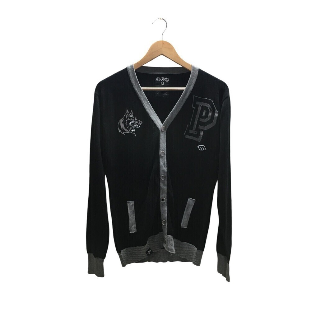 PRC Varsity Sweater Women's Size Medium Black Gray Wolf 100% Cotton